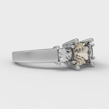 1.11 cttw Natural Morganite Three-Stone Engagement Ring - Solid White Gold (VVS1, Princess Cut,5.0mm)