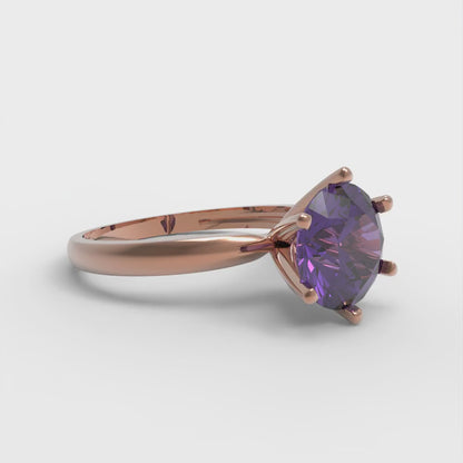 2 cttw Natural Amethyst Solitaire  Engagement Ring - Solid Gold (Round Cut,8.0mm)