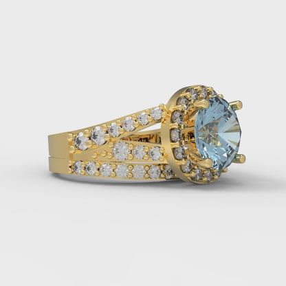 2.32 cttw Round Cut Natural Aquamarine Bridal Set - Solid Yellow Gold Engagement Ring & Wedding Band