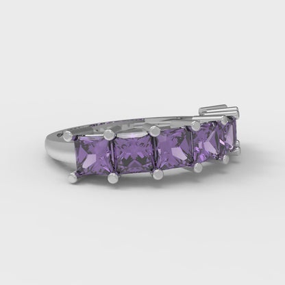1.75 cttw Natural Amethyst Princess Cut White Gold Eternity Wedding Band