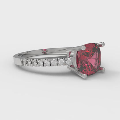 2.7 cttw Simulated Pink Tourmaline Solitaire with Zirconia Simulated Diamond Accents Engagement Ring - Solid Gold (Cushion Cut,6.5mm)