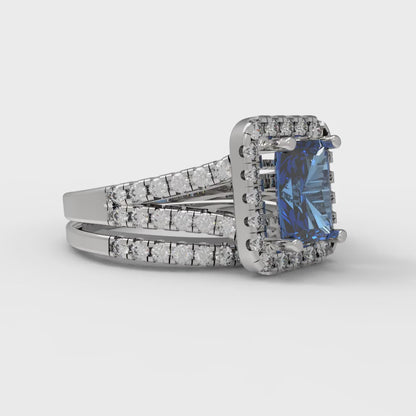 1.72 cttw Emerald Cut Simulated Tanzanite Bridal Set - Solid White Gold Engagement Ring & Wedding Band