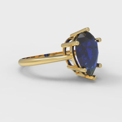 2 cttw Simulated Blue Sapphire Solitaire  Engagement Ring - Solid Gold (Pear Cut,10x7mm)
