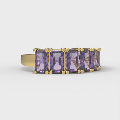 2.61 cttw Natural Amethyst Emerald Cut Yellow Gold Eternity Wedding Band