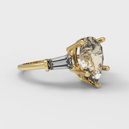 2.5 cttw Natural Morganite Three-Stone Engagement Ring - Solid Gold (Pear Cut,10x7mm)