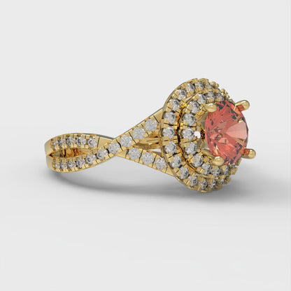 1.3125 cttw Zirconia Simulated Red Diamond Hidden Halo Engagement Ring - Solid Gold (VVS1, Round Cut,6mm)