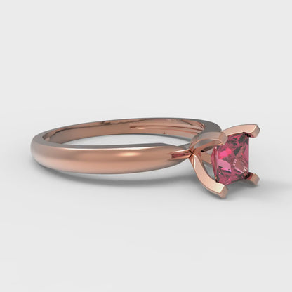 0.5 cttw Simulated Pink Tourmaline Solitaire  Engagement Ring - Solid Gold (Princess Cut,4.5mm)