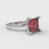 3 ct Brilliant Princess Cut Simulated Ruby Stone White Gold Solitaire Ring