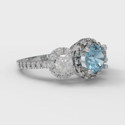 1.46 cttw Natural Aquamarine Three-Stone Engagement Ring - Solid Gold (Round Cut,6.0mm)