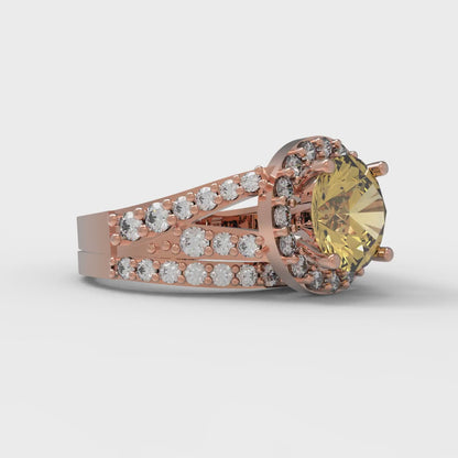2.32 cttw Round Cut Simulated Yellow Diamond Bridal Set - Solid Rose Gold Engagement Ring & Wedding Band