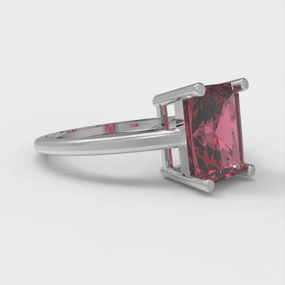 2 cttw Simulated Pink Tourmaline Solitaire  Engagement Ring - Solid Gold (Emerald Cut,8x6mm)