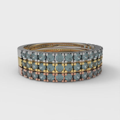 0.855 cttw Natural London Blue Topaz Round Cut White/Rose/Yellow Gold Eternity Wedding Band