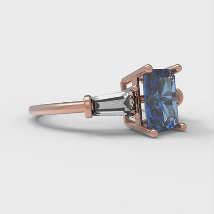 1.5 cttw Simulated Tanzanite Three-Stone Engagement Ring - Solid Gold (Emerald Cut,7.0x5.0mm)