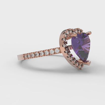 2.285 cttw Natural Amethyst Hidden Halo Engagement Ring - Solid Rose Gold (VVS1, Heart Cut,8mm)