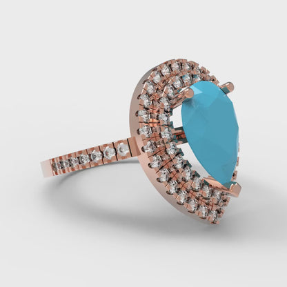2.48 cttw Simulated Turquoise Hidden Halo Engagement Ring - Solid Rose Gold (VVS1, Pear Cut,10X7mm )