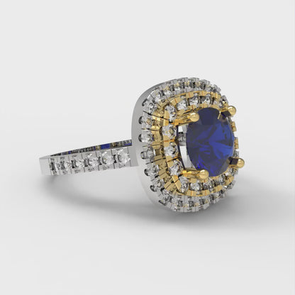 1.615 cttw Simulated Blue Sapphire Hidden Halo Engagement Ring - Solid Gold (Round Cut,6.5mm)