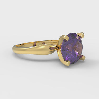 2.5 cttw Natural Amethyst Solitaire  Engagement Ring - Solid Gold (Round Cut,8.5mm)