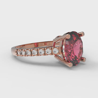 2.21 cttw Simulated Pink Tourmaline Solitaire with Zirconia Simulated Diamond Accents Engagement Ring - Solid Gold (Oval Cut,9X7mm)