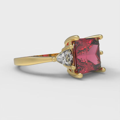 2.32 cttw Simulated Ruby Three-Stone Engagement Ring - Solid Yellow Gold (VVS1, Princess Cut,7.0mm)
