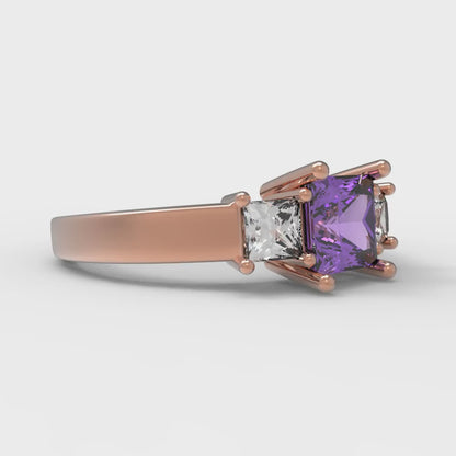 1.11 cttw Simulated Alexandrite Three-Stone Engagement Ring - Solid Rose Gold (VVS1, Princess Cut,5.0mm)