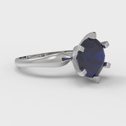 2.5 cttw Simulated Blue Sapphire Solitaire  Engagement Ring - Solid Gold (Round Cut,8.5mm)