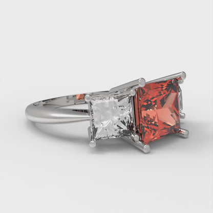 2.5 cttw Zirconia Simulated Red Diamond Three-Stone Engagement Ring - Solid Gold (VVS1, Princess Cut,6.5 mm)