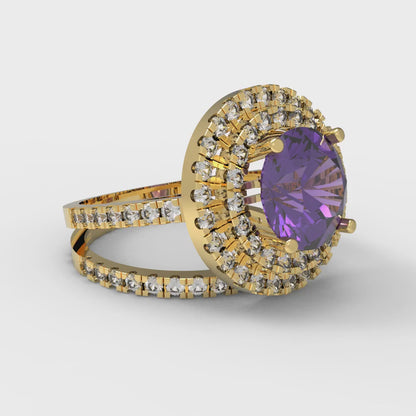 2.73 cttw Round Cut Natural Amethyst Bridal Set - Solid Yellow Gold Engagement Ring & Wedding Band