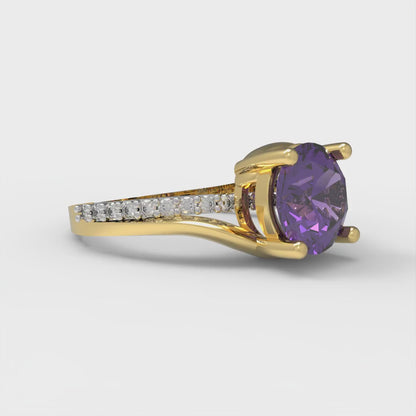 1.71 cttw Natural Amethyst Solitaire with Zirconia Simulated Diamond Accents Engagement Ring - Solid White/Yellow Gold (VVS1, Round Cut,7.5mm)