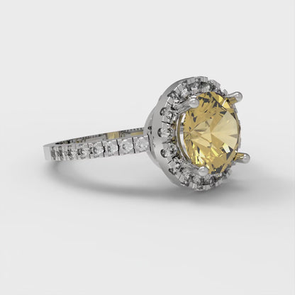 1.8 cttw Zirconia Simulated Yellow Diamond Hidden Halo Engagement Ring - Solid Gold (VVS1, Round Cut,7.5mm)