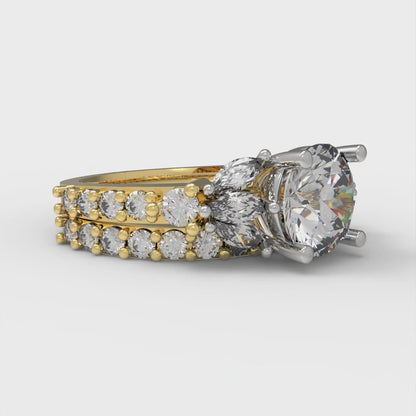 2.94 cttw Round Cut Moissanite Bridal Set - Solid Yellow/White Gold Engagement Ring & Wedding Band