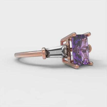 1.5 cttw Simulated Alexandrite Three-Stone Engagement Ring - Solid Gold (Emerald Cut,7.0x5.0mm)
