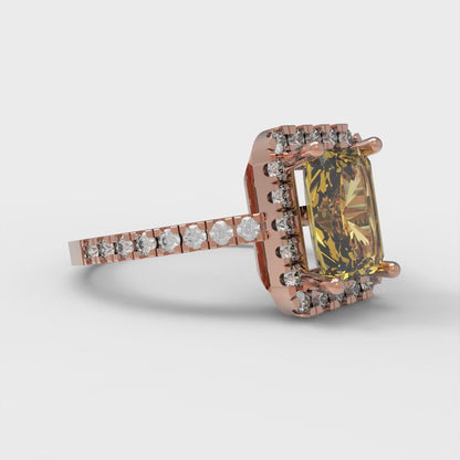 1.86 cttw Natural Citrine Hidden Halo Engagement Ring - Solid Gold (Emerald Cut,7.5x5.5mm)