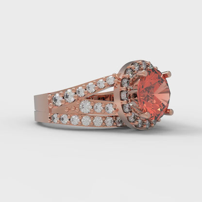 2.32 cttw Round Cut Simulated Red Diamond Bridal Set - Solid Rose Gold Engagement Ring & Wedding Band