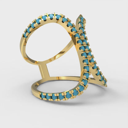 0.5 cttw Simulated Turquoise Statement Engagement Ring - Solid Yellow Gold (VVS1, Round Cut,1.3mm)
