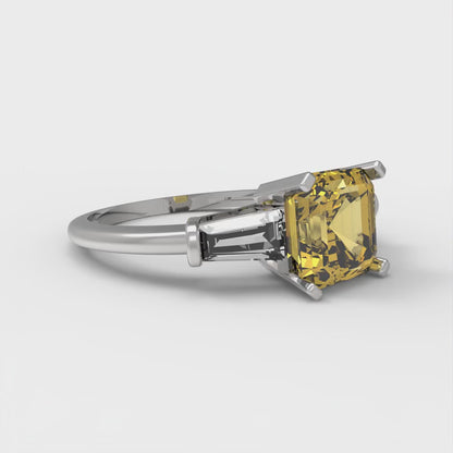 1.62 cttw Natural Citrine Three-Stone Engagement Ring - Solid Gold (Square Emerald Cut,6.5X6.5mm)