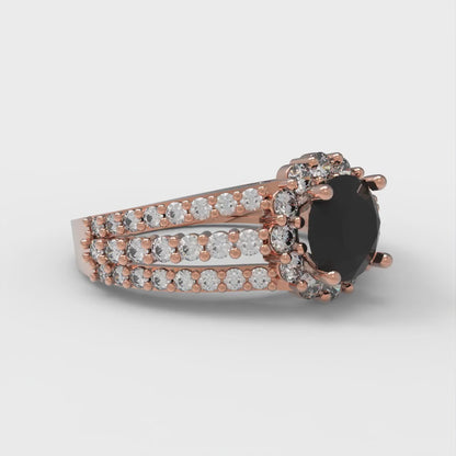 1.83 cttw Natural Onyx Hidden Halo Engagement Ring - Solid Gold (Round Cut,6.5mm)