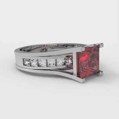 2.28 cttw Princess Cut Simulated Ruby Bridal Set - Solid White Gold Engagement Ring & Wedding Band