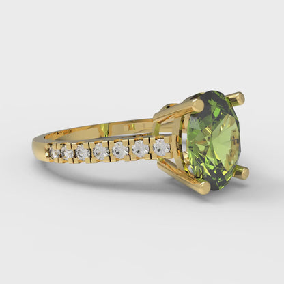 2.21 cttw Natural Peridot Solitaire with Zirconia Simulated Diamond Accents Engagement Ring - Solid Gold (Oval Cut,9X7mm)