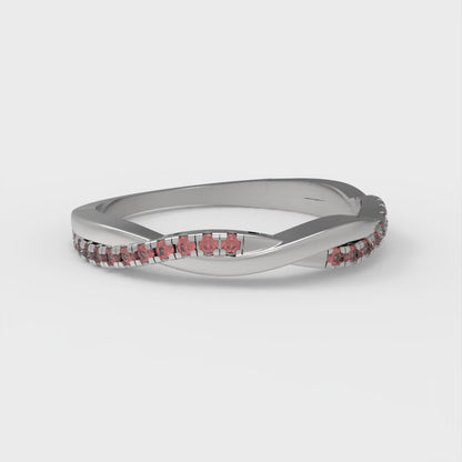 0.16 cttw Simulated Pink Tourmaline Round Cut White Gold Eternity Wedding Band