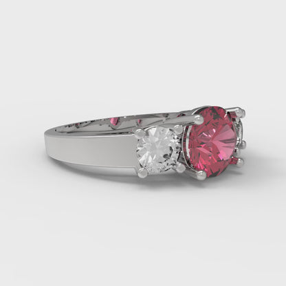 1.5 cttw Simulated Ruby Three-Stone Engagement Ring - Solid White Gold (VVS1, Round Cut,6.5mm)
