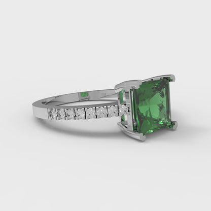 1.62 cttw Simulated Emerald Solitaire with Zirconia Simulated Diamond Accents Engagement Ring - Solid Gold (Princess Cut,6.5mm)