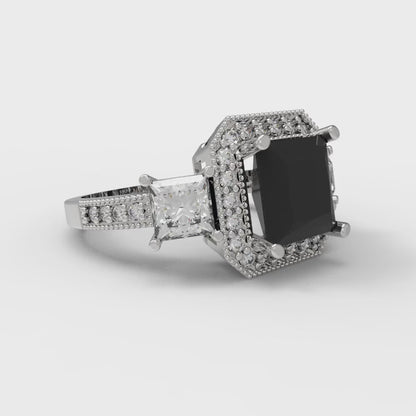 3.005 cttw Natural Onyx Three-Stone Engagement Ring - Solid Gold (Princess Cut,7.0mm)