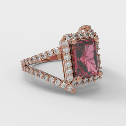 1.935 cttw Simulated Ruby Solitaire with Zirconia Simulated Diamond Accents Engagement Ring - Solid Gold (Emerald Cut,7.5x5.5mm)