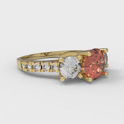 1.97 cttw Zirconia Simulated Red Diamond Three-Stone Engagement Ring - Solid Gold (VVS1, Round Cut,6.5mm)