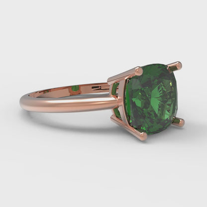 2.5 cttw Simulated Emerald Solitaire  Engagement Ring - Solid Gold (Cushion Cut,8mm)