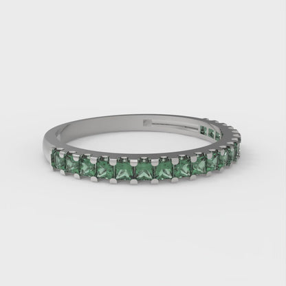 0.285 cttw Simulated Emerald Princess Cut White Gold Eternity Wedding Band