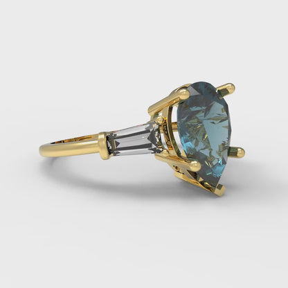 2.5 cttw Natural London Blue Topaz Three-Stone Engagement Ring - Solid Gold (Pear Cut,10x7mm)