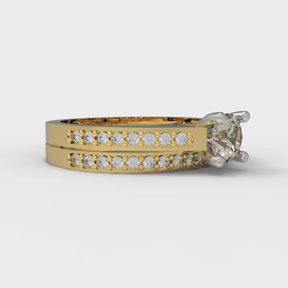 0.86 cttw Round Cut Natural Morganite Bridal Set - Solid Yellow/White Gold Engagement Ring & Wedding Band