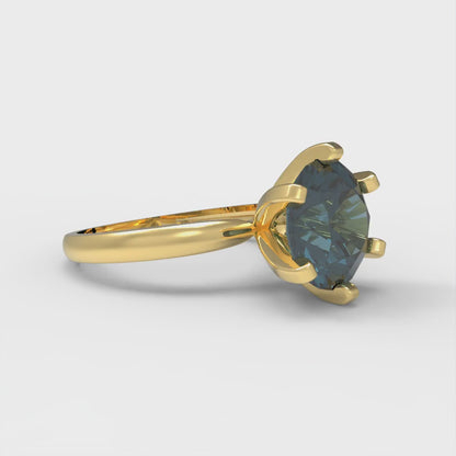3 cttw Natural London Blue Topaz Solitaire  Engagement Ring - Solid Gold (Round Cut,9mm)