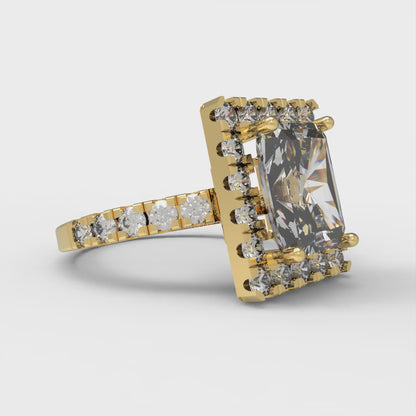3.84 cttw Moissanite Solitaire with Zirconia Simulated Diamond Accents Engagement Ring - Solid Yellow Gold (VVS1, Emerald Cut,9x7mm)